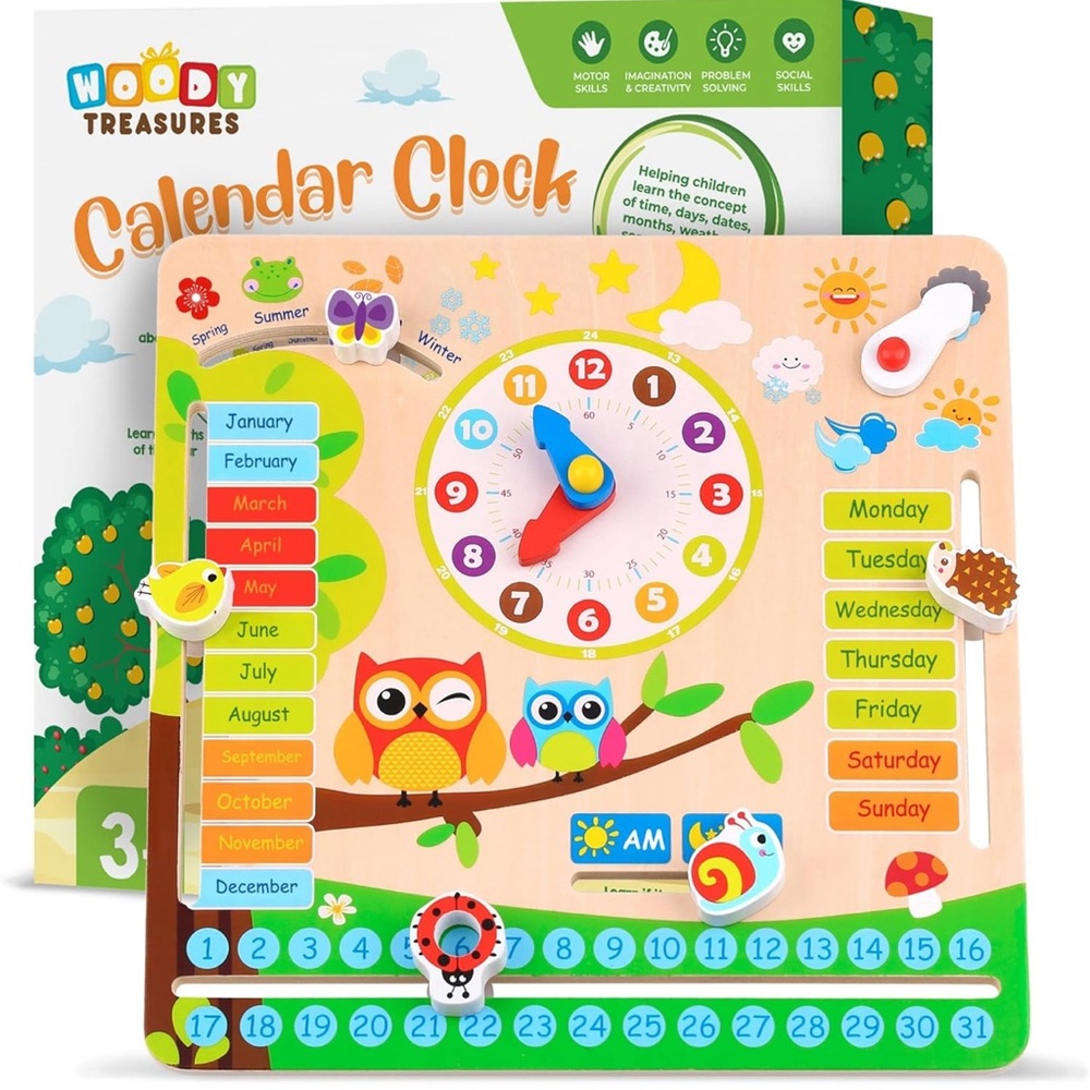 Montessori Wooden Toys Kids Calendar Clock